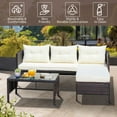 Segmart 3-Piece Outdoor Patio Furniture Set, Wicker PE Rattan Conversation Loveseat Sofa Set with Glass Coffee Table&Cushions, Sectional Couch for Porch Poolside Backyard, Beige