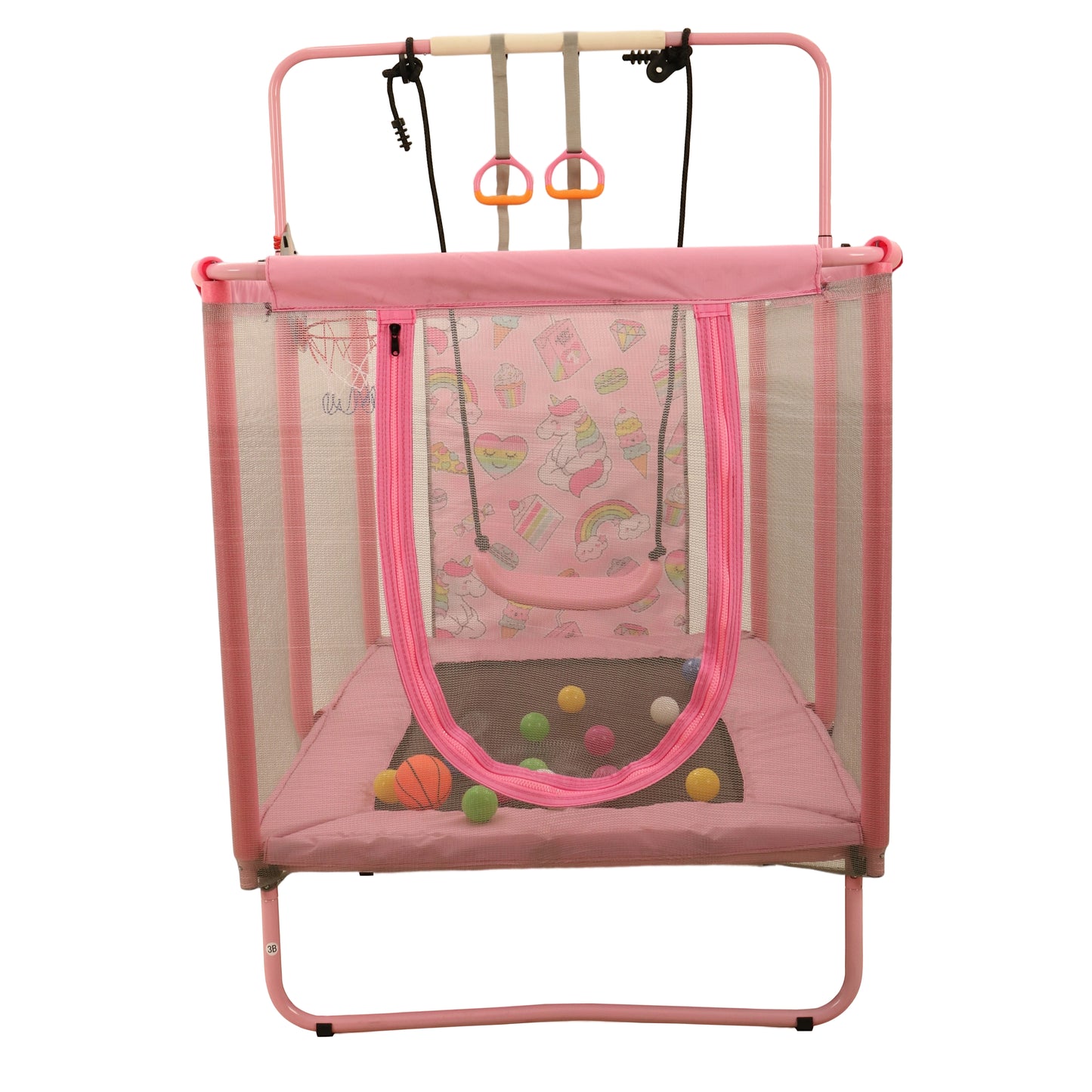 Toddler Trampoline with Basketball Hoop, 60" Indoor Trampoline for Kids, Kids Trampoline with Enclosure Net, Rectangle Trampoline with Handle, Small Trampoline for Indoor Outdoor, Mini Trampoline