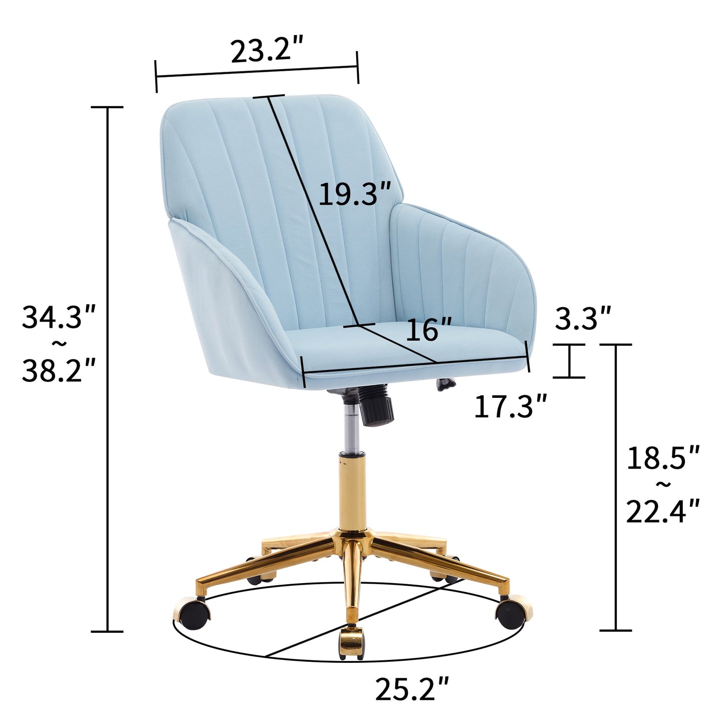 Office Chair with Memory Foam,Adjustable Swivel Desk Chair, Velvet Upholstered, Supportive Backrest for Home Office & Bedroom