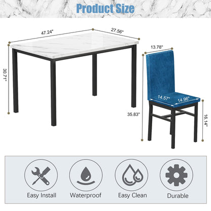 Kitchen Table and 4 Chairs Set, Metal Kitchen Table Sets Faux Marble Rectangular Breakfast Table w/Metal Legs & Black Finish Frame, Dining Table Sets for an Apartment Breakfast, SS1308