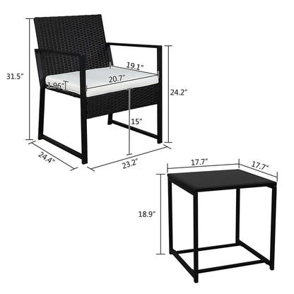 3 Pieces Patio Porch Furniture Sets, Outdoor PE Wicker Rattan Sectional Furniture Set with Removable Cushions & Coffee Table, 2 Armchairs, Conversation Set for Garden Lawn Pool Backyard, Black, S7604