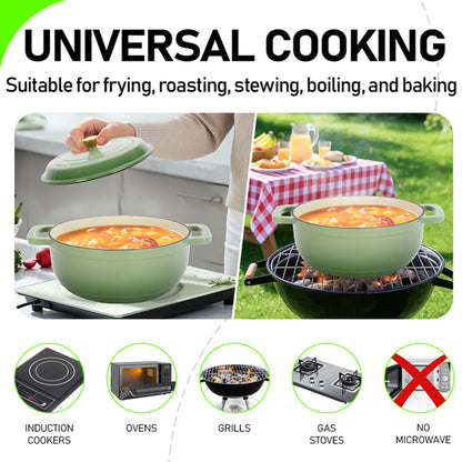 SEGMART Cast iron 5QT cooking pot ,Multifunctional Enamel pot, Includes two silicone gloves,Gradient green