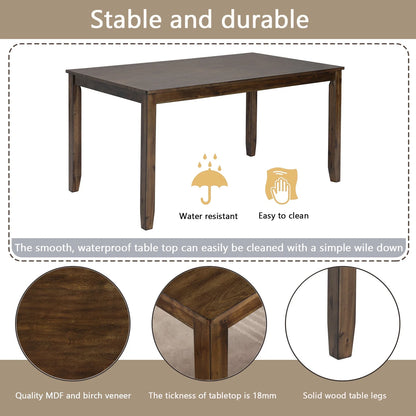 Wood Dining Table and Chair Set of 6, Dining Room Set for 6 Persons with Bench, Rectangular Kitchen Table with 4 Microfiber Padded Chairs Plus One Upholstered Bench, Farmhouse Kitchen Table Set