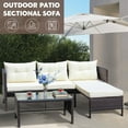 Segmart 3-Piece Outdoor Patio Furniture Set, Wicker PE Rattan Conversation Loveseat Sofa Set with Glass Coffee Table&Cushions, Sectional Couch for Porch Poolside Backyard, Beige