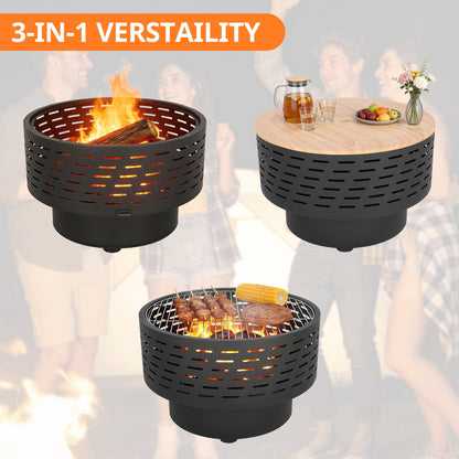 Segmart 26 inch Fire Pit with Grill & Lid, Firepits for Outside Wood Burning Fire Pit Table with Fire Poker, Ash Net,3 in 1 Outdoor Fire pits for Patio,BBQ, Bonfire, Camping, Backyard, Picnic