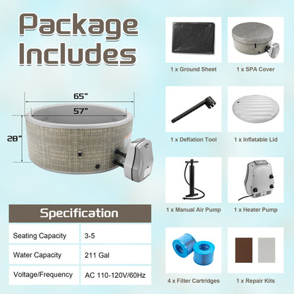 Segmart Inflatable Hot Tub for 3–5 Person with 100 Jets & Heater Pump, 211 Gal