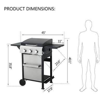 3 Burner Propane Gas Grill and Griddle Combo, Propane BBQ Grill with Foldable Side Table, Hanging Basket, and Tool Hooks for Backyard Camping Cooking, 2 in 1, 36,900BTU Output