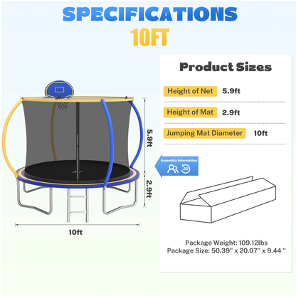Segmart 10FT Trampoline with Enclosure Net & Basketball Hoop, Heavy Duty