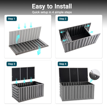 180 Gallon Resin Deck Box, Outdoor Storage Box for Patio Furniture Cushions, Garden Tools, Pool Supplies and Toys, Lockable Weather Resistant Storage Chest with UV Protection, Reinforced Construction, Built-in Wheels, Gray