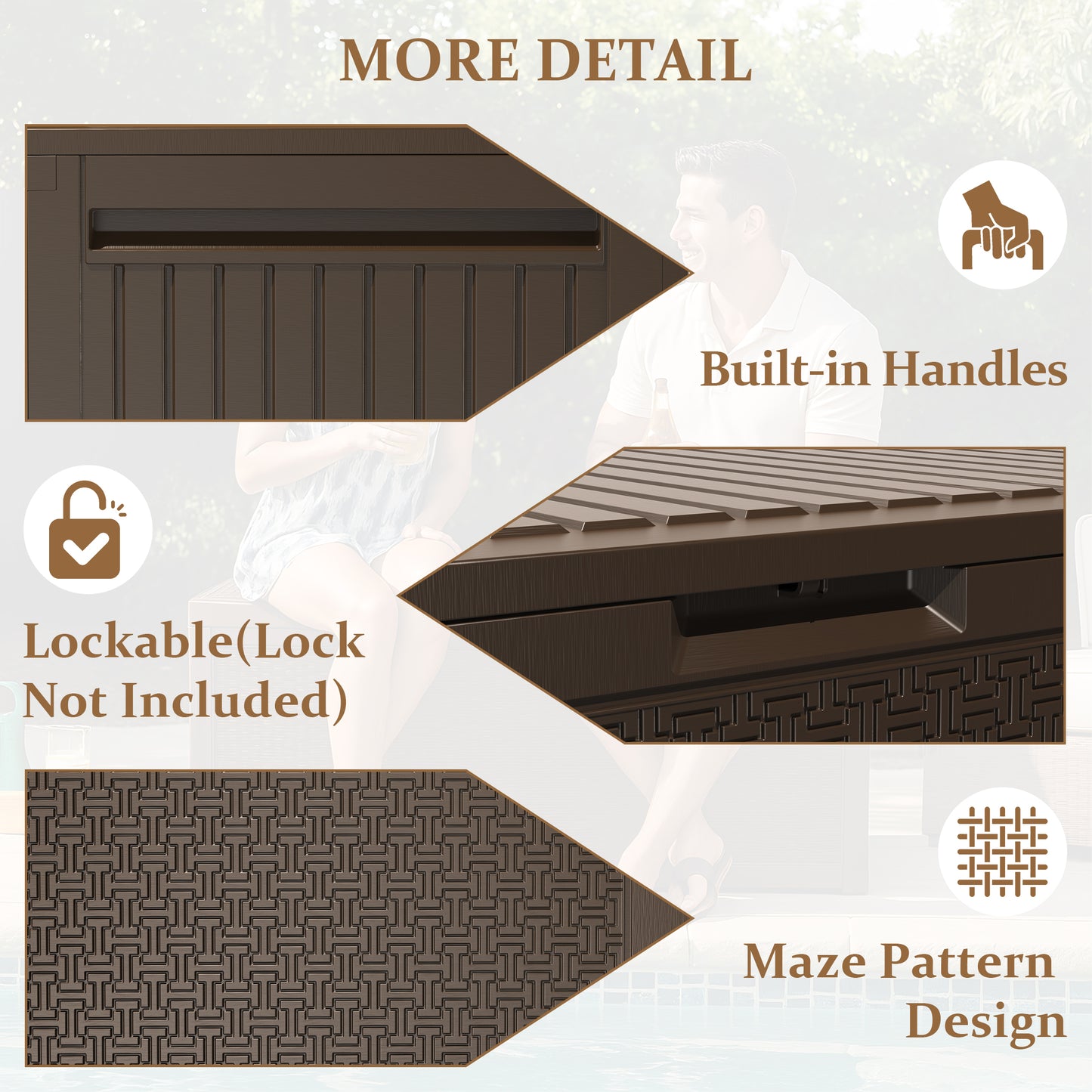 75 Gallon Resin Deck Box, Outdoor Lockable Storage Container for Patio Cushions, Garden Tools, Pool Supplies, Toys, Waterproof and UV Resistant, Gray