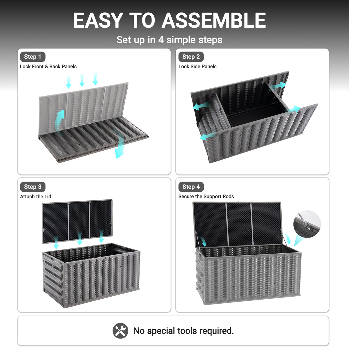 180 Gallon Resin Deck Box, Outdoor Lockable Storage Container for Patio Cushions, Garden Tools, Pool Supplies, Toys, Water Resistant and UV Resistant, Reinforced Rib Design, Built-in Wheels, Gray