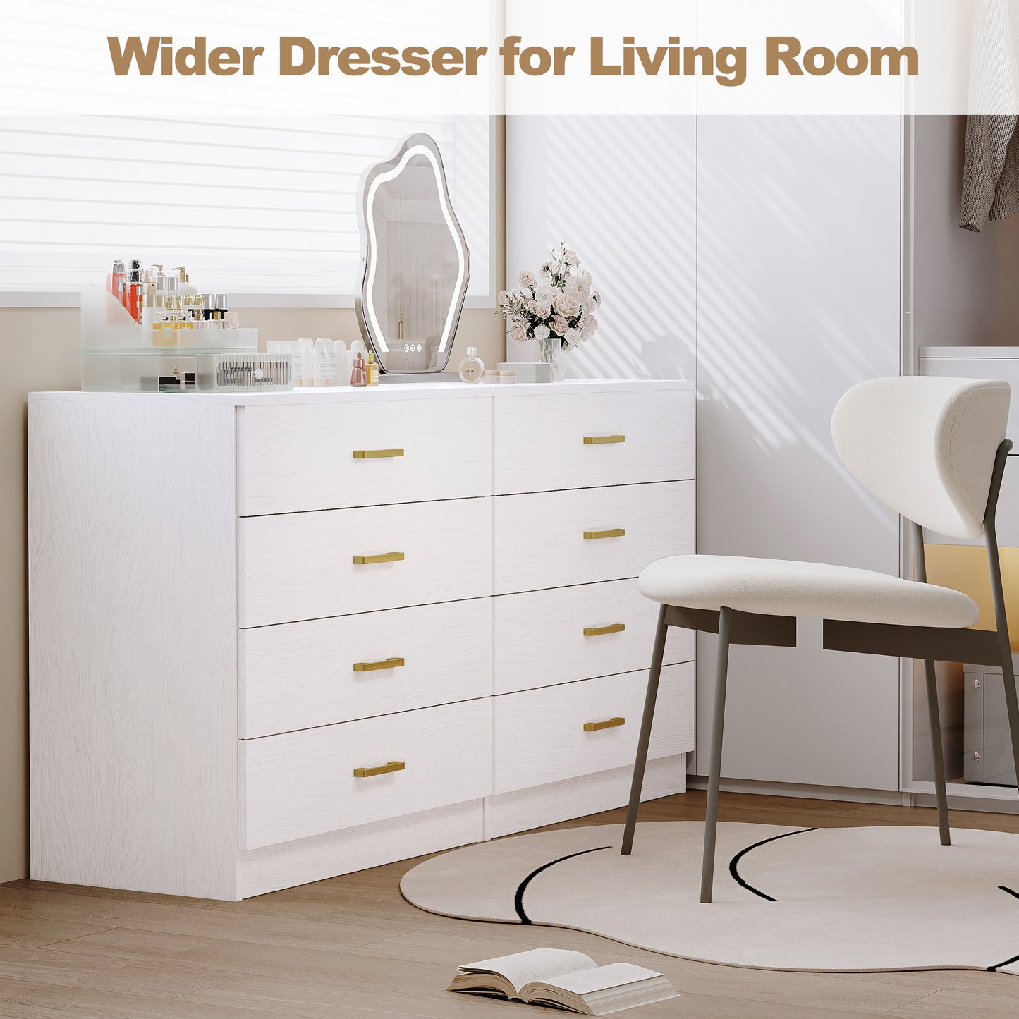 White 4-Drawer Wood Dressers for Bedroom