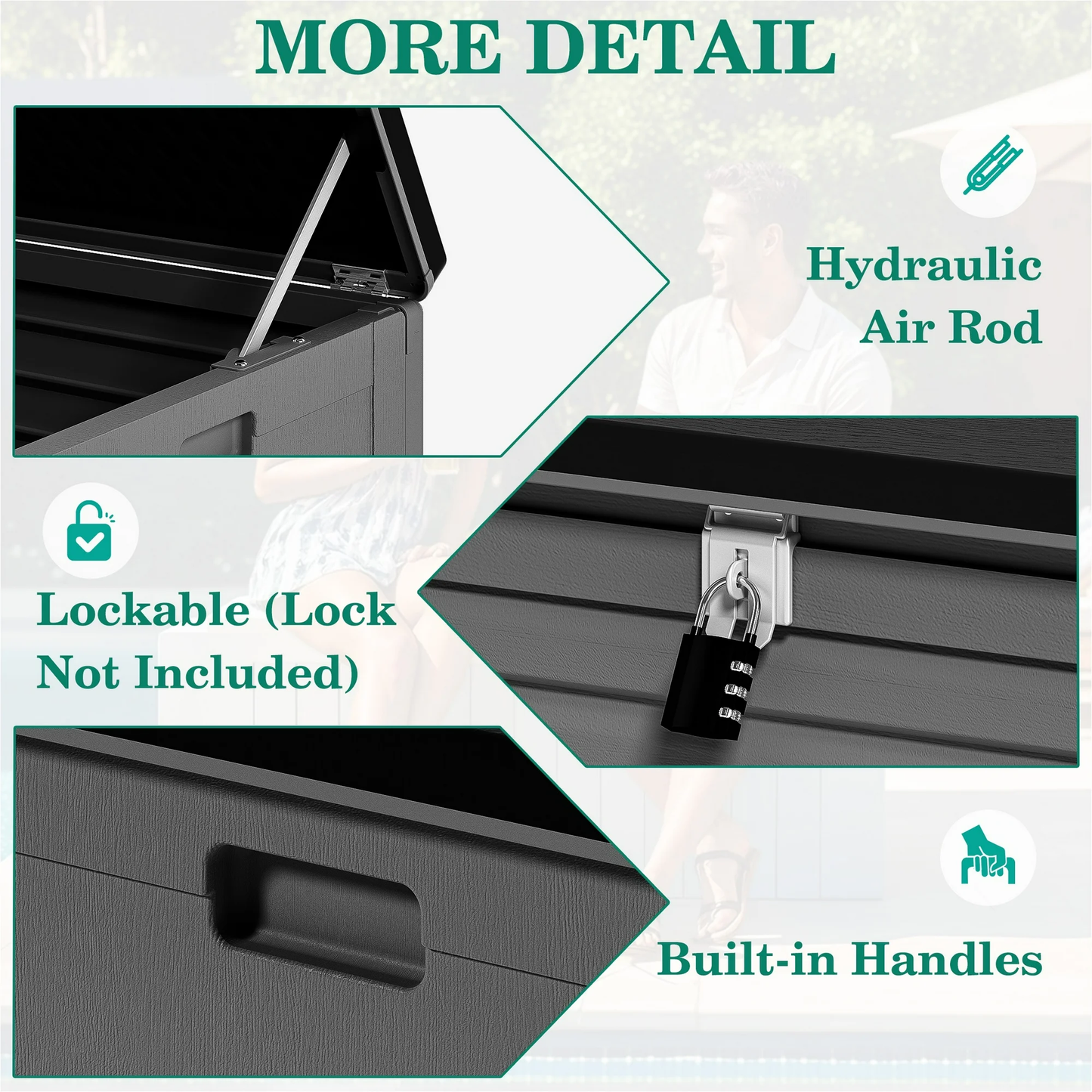Segmart 130 Gallon Resin Deck Box with Lockable Lid, Waterproof Outdoor Storage Box, Gray