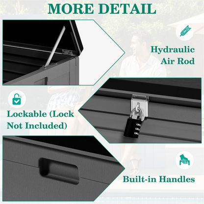 Segmart 130 Gallon Resin Deck Box with Lockable Lid, Waterproof Outdoor Storage Box, Gray