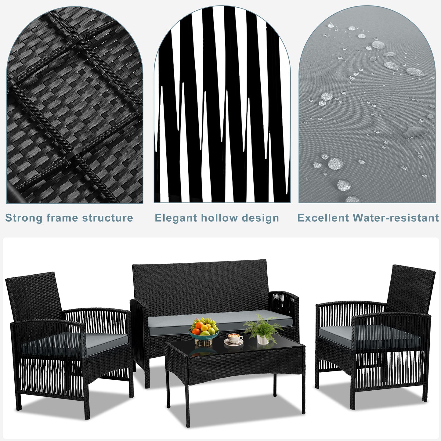 Clearance Patio Furniture Set, Segmart 4 Pieces Rattan Sofa Set Cushioned Sofa & Charis, Deck Porch Poolside Furniture Conversation Set for 4, Gray