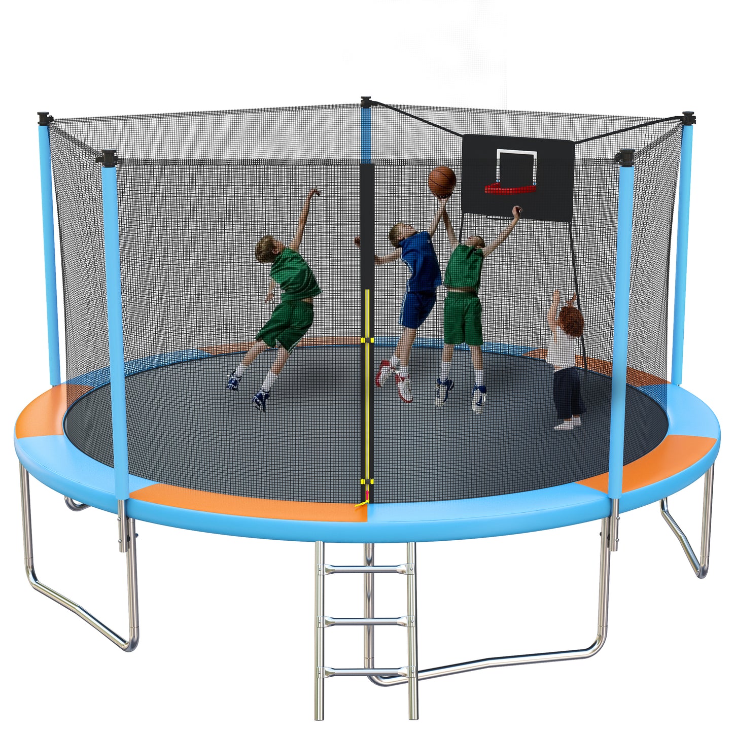 rampoline with Enclosure, Upgraded 14 Feet Kids Outdoor Trampoline with Basketball Hoop and Ladder, Heavy Duty Round Trampoline for Indoor Outdoor Backyard, LLL4568