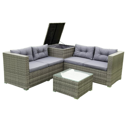 Segmart 4-Piece Rattan Wicker Sofa Set with Cushions, Glass Table & Storage Box
