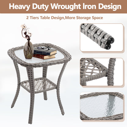Segmart 3 Pieces Patio Furniture Set, Rattan 360° Swivel Gliders Rocker for Porch Balcony, Outdoor Patio Bistro Set with Khaki Thickened Cushions, Side Table