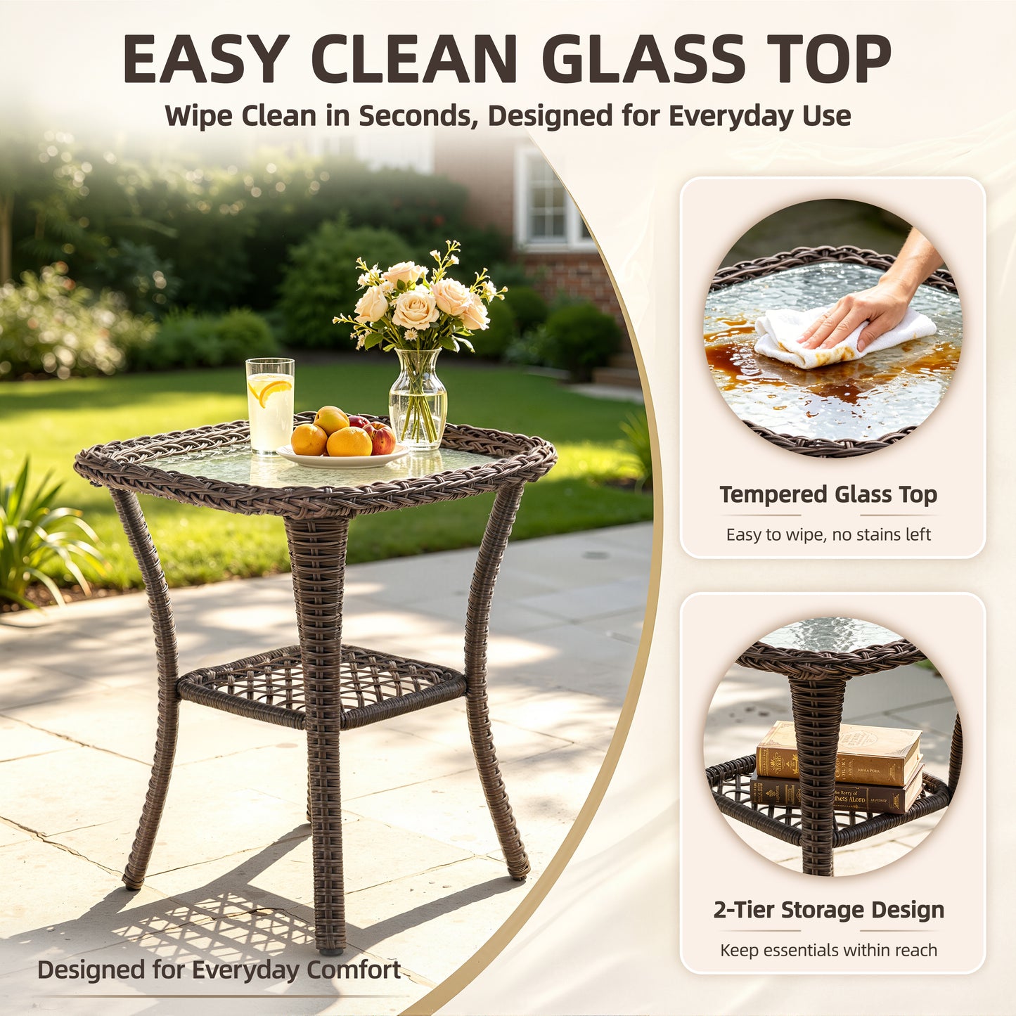 Patio Swivel Rocker Bistro Set, 3 Piece 360° Rocking Patio Conversation Set with Thickened Cushions, 2 Patio Swivel Rocking Chairs with 1 Glass Top Table, for Garden Yard Balcony Pool Cafe (Gray)