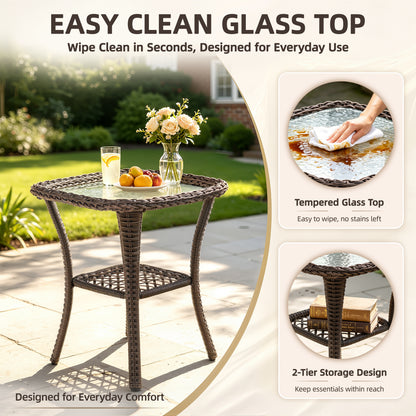 Patio Swivel Rocker Bistro Set, 3 Piece 360° Rocking Patio Conversation Set with Thickened Cushions, 2 Patio Swivel Rocking Chairs with 1 Glass Top Table, for Garden Yard Balcony Pool Cafe (Gray)
