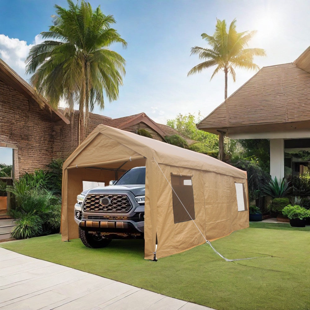 10x20ft Canopy Tent with Removable Sidewalls, Doors, Heavy Duty Car Port with Roll-up Windows, Outdoor Car Canopy with Steel Frame, Reinforced Carport Canopy, Portable Garage for Car, Truck, Boat