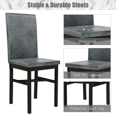 Kitchen Table and 4 Chairs Set, Metal Kitchen Table Sets Faux Marble Rectangular Breakfast Table w/Metal Legs & Black Finish Frame, Dining Table Sets for an Apartment Breakfast, Grey, SS1318