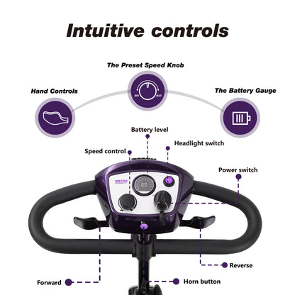 Segmart 4 Wheel Mobility Scooter for Seniors,electric wheelchairs for adults lightweight foldable, 15 Miles Range, 300lbs Capacity, W/LED Head Lights & Basket, Purple