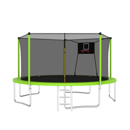 14FT Trampoline with Enclosure for Kids and Adults, SEGMART Upgraded Kids Recreational Outdoor Trampoline with Basketball Hoop, Ladder, Heavy Duty Round Backyard Trampoline for Indoor Outdoor