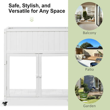 Segmart Mini Wood Cold Frame with 2 Doors,35.4''x17.7''x37.4'' White Raised Garden Greenhouse with Removable Wheels for Outdoor/Indoor Plants