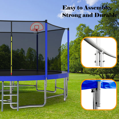 Segmart Upgraded Round Recreational Trampoline with Enclosure Net and Ladder Trampoline, Blue, 16 ft