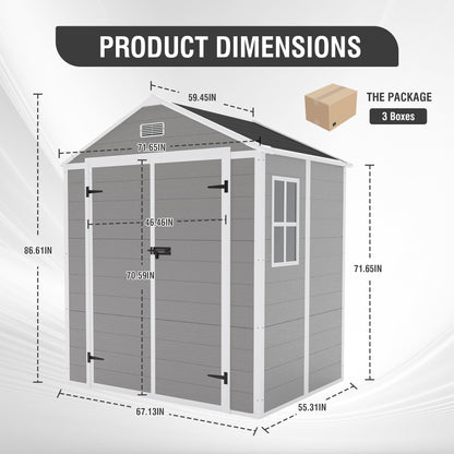 Segmart 6x5FT Shed, Heavy-duty Resin Storage Shed for Outdoor Patio, Lockable Plastic Shed with Floor, Window, Vents