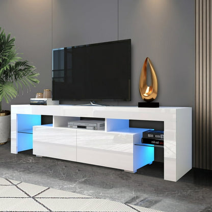 LED TV Stand for 70-inch TVs, Segmart High Gloss Entertainment Center Home Furniture with Storage Drawer and Shelves, Media Console Table Television Stands Cabinet Desk, White, S9782