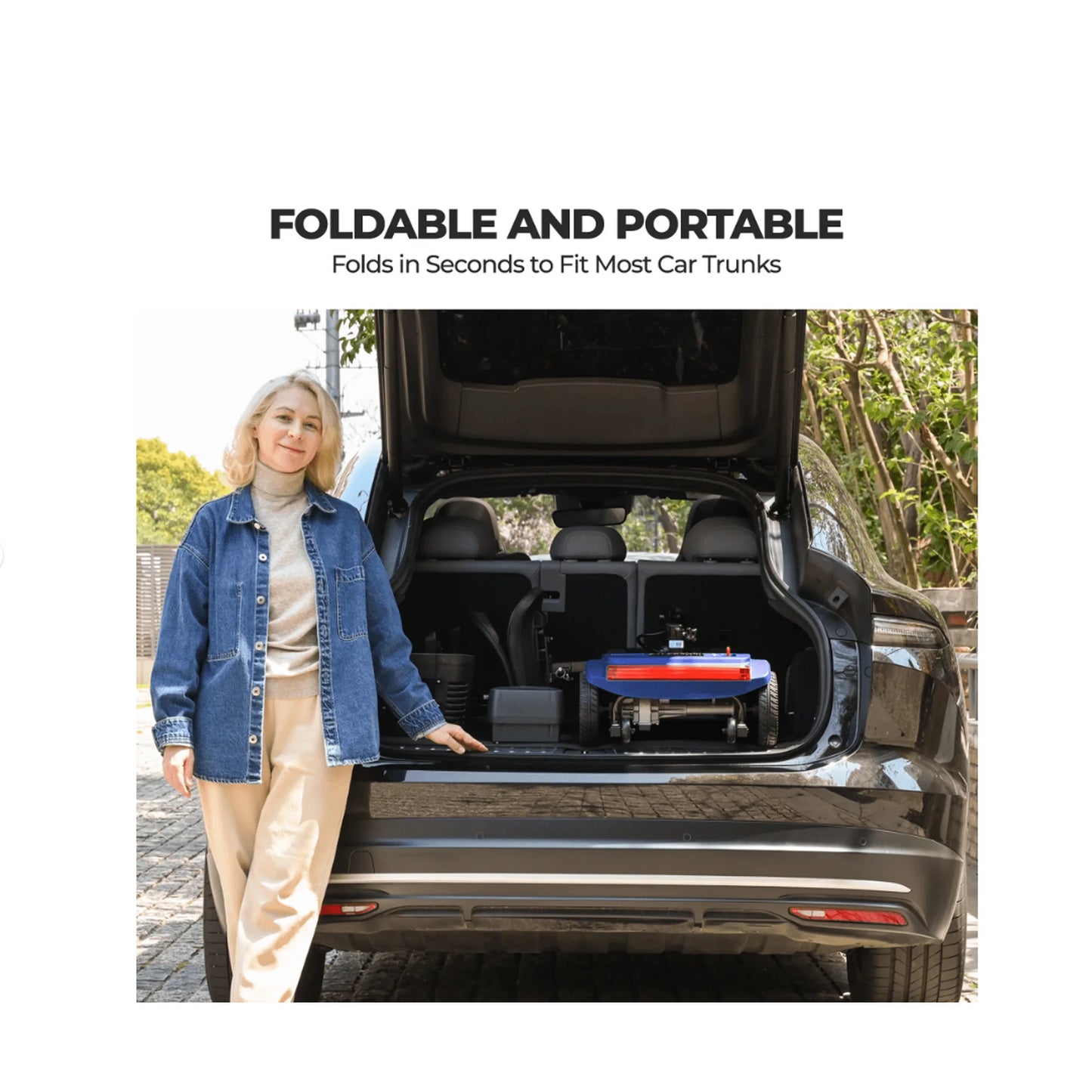 4-Wheel Foldable Mobility Scooter for Seniors, Portable Electric Power Scooter with Stable Anti-Tip Wheels, Rear Brake Light, USB charging port,Supports 330 lbs,Travel Scooter,Blue