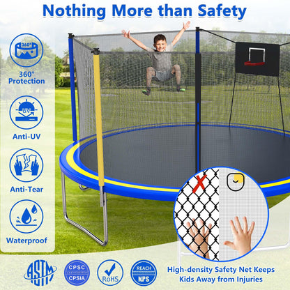 14Ft Trampoline for Kids and Adults, Outdoor Trampoline with Basketball Hoop, Segmart Upgrade Heavy Duty Trampoline with Enclosure Net & Ladder for Backyard Patio Garden