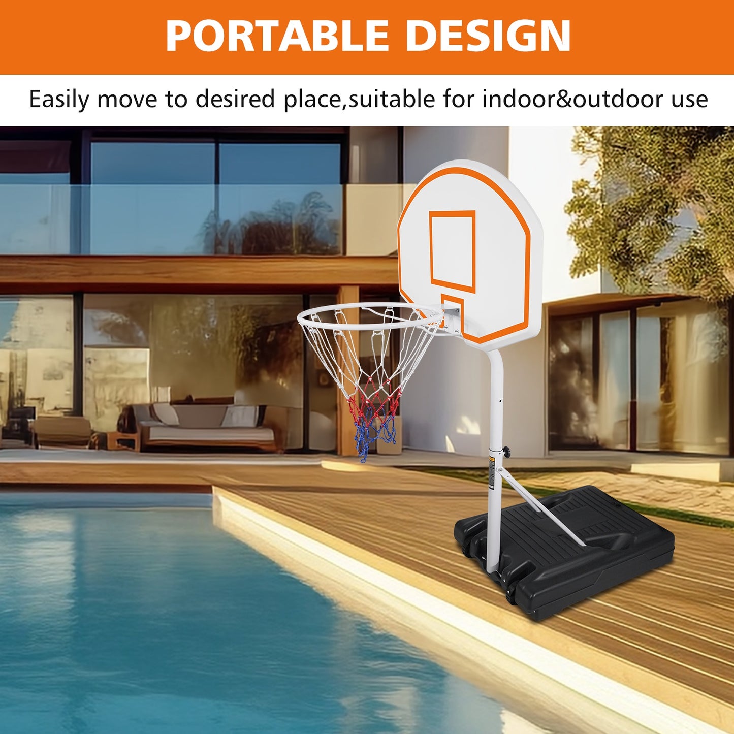 Swimming Pool Basketball Hoop, 3.1ft to 4.7ft Height-Adjustable Poolside Basketball Goal with 36" Backboard for Indoor Outdoor Use , Portable Poolside Basketball Hoop System for Adults & Kids