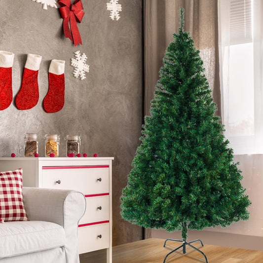 8ft Artificial Christmas Tree for Outdoor, Xmas Tree with 1138 Tips, Easy Assembly, Solid Metal Legs, PVC Artificial Christmas Perfect for Indoor and Outdoor Holiday Decoration, Green, S7410