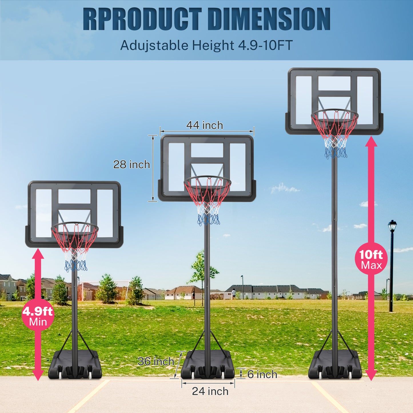 Portable Basketball Hoop Outdoor on Clearance, SEGMART Height Adjustable Swimming Pool Basketball Hoop Goal System with 44 inch PE Backboard for Kids Youth Adults Play in Backyard/Courts/Indoor