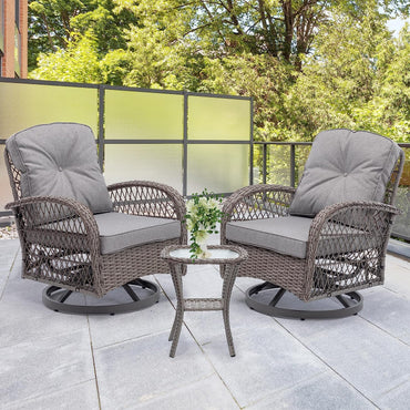 Segmart 3 Pieces Outdoor Patio Conversation Chairs FurnitureSet, PE Wicker Rattan Front Porch Bistro Conversation Furniture Set with Cushions Outside & Coffee Table, 275 LBS, Grey