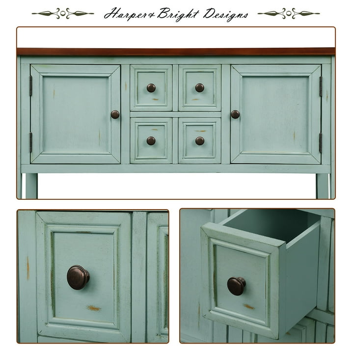 Console Table with 4 Storage Drawers,Storage Vintage Wood Buffet Sideboard Desk with 2 Cabinets and Bottom Shelf, Retro Entryway Table Cupboard for Living Room, Foyer, Hallway