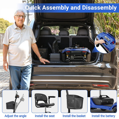 Segmart 4-Wheel Mobility Scooter for Seniors, 300W Foldable Electric Scooter with USB & LED Light, 14-Mile Range, 300 lb Capacity, UL Certified, Blue