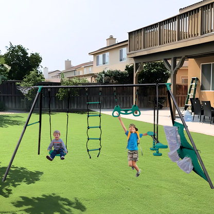 6 in 1 Swing Sets for Outside, Backyard Swing Sets for Kids, Segmart 550 lbs Heavy Duty Swing Set with Basket, Swing Glider, Climbing Ladder, Soccer Goals, Monkey Bars and Swing for kids Age 8-12