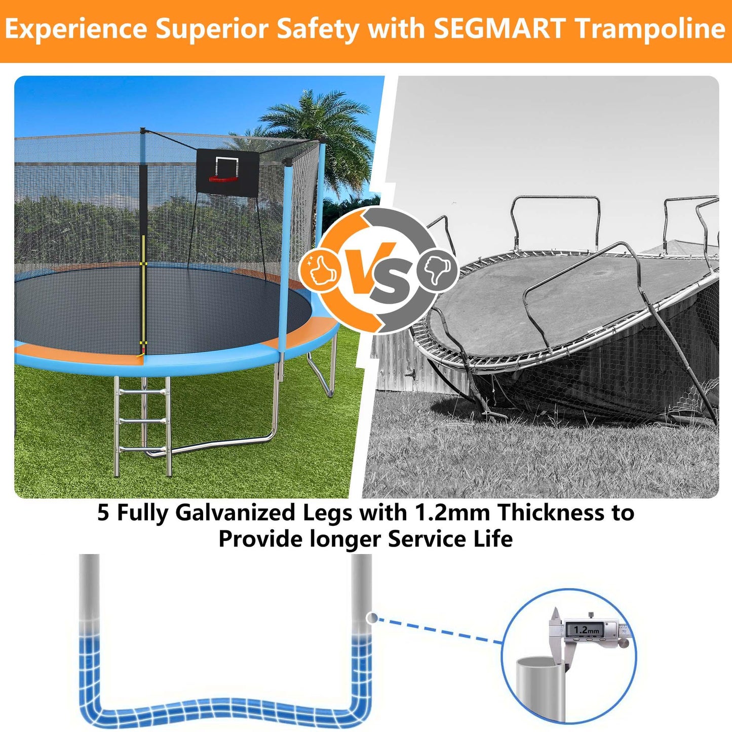 14Ft Trampoline for Kids and Adults, Outdoor Trampoline with Basketball Hoop, Segmart Upgrade Heavy Duty Trampoline with Enclosure Net & Ladder for Backyard Patio Garden