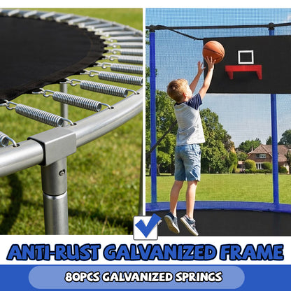 14FT Trampoline with Enclosure for Kids and Adults, SEGMART Upgraded Kids Recreational Outdoor Trampoline with Basketball Hoop, Ladder, Heavy Duty Round Backyard Trampoline for Indoor Outdoor