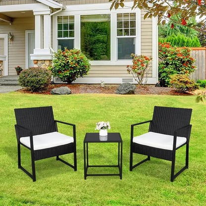 3 Pieces Patio Porch Furniture Sets, Outdoor PE Wicker Rattan Sectional Furniture Set with Removable Cushions & Coffee Table, 2 Armchairs, Conversation Set for Garden Lawn Pool Backyard, Black, S7604