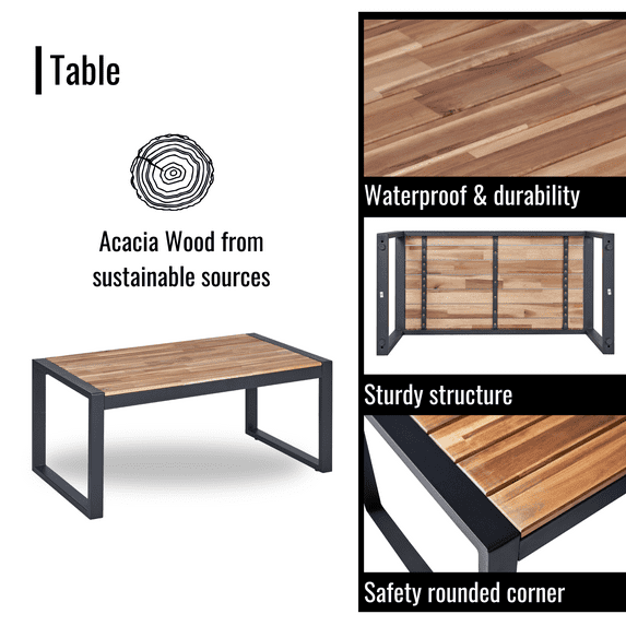 Segmart Patio Conversation Set for Outdoor, 2025 Upgrade 4-Piece Conversation Furniture Set w/Loveseat Sofa, 2 Single Sofas, Coffee Dining Table and Padded Cushions, Max Weight 705 lbs, Brown