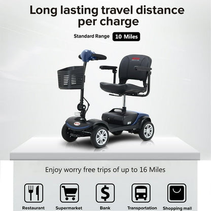 Outdoor Motorized Electric Carts for Senior, Heavy Duty Electric Scooters with 4 Wheel, Sliding Swivel Seat with Flip-Up Armrests for Adults, Easy Assembly, 300lbs, Blue, S8672