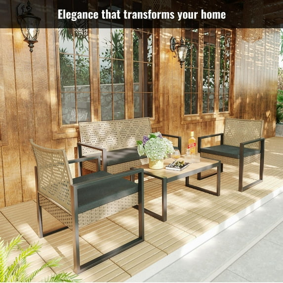 Segmart Patio Conversation Set for Outdoor, 2025 Upgrade 4-Piece Conversation Furniture Set w/Loveseat Sofa, 2 Single Sofas, Coffee Dining Table and Padded Cushions, Max Weight 705 lbs, Brown