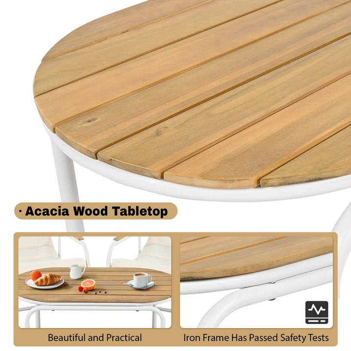 Outdoor Chaise Lounge Chairs Set of 3, Segmart Patio Chaise Lounge Chair with Acacia Side Table, Pool Lounge Chairs for Lawn, Deck, Beach, Max Weight 400 lbs, Beige & White