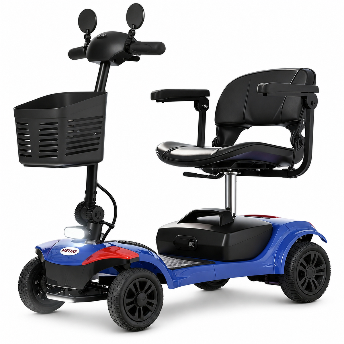 Mobility Scooter for Seniors, Segmart 4-Wheel Electric Mobility Scooter with 360° Swivel Seat, Anti-Tip Wheels, Detachable Battery, USB, LED Light, 300 lb Capacity, Blue