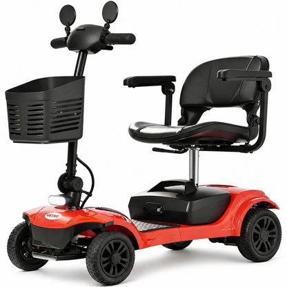 Mobility Scooter for Seniors, Segmart 4-Wheel Electric Mobility Scooter with 360° Swivel Seat, Anti-Tip Wheels, Detachable Battery, USB, LED Light, 300 lb Capacity, Red